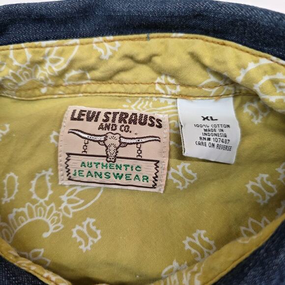 Levis Western Sleeveless Pearl Snap Shirt Men XL Frayed Denim Muscle Summer - Picture 7 of 9